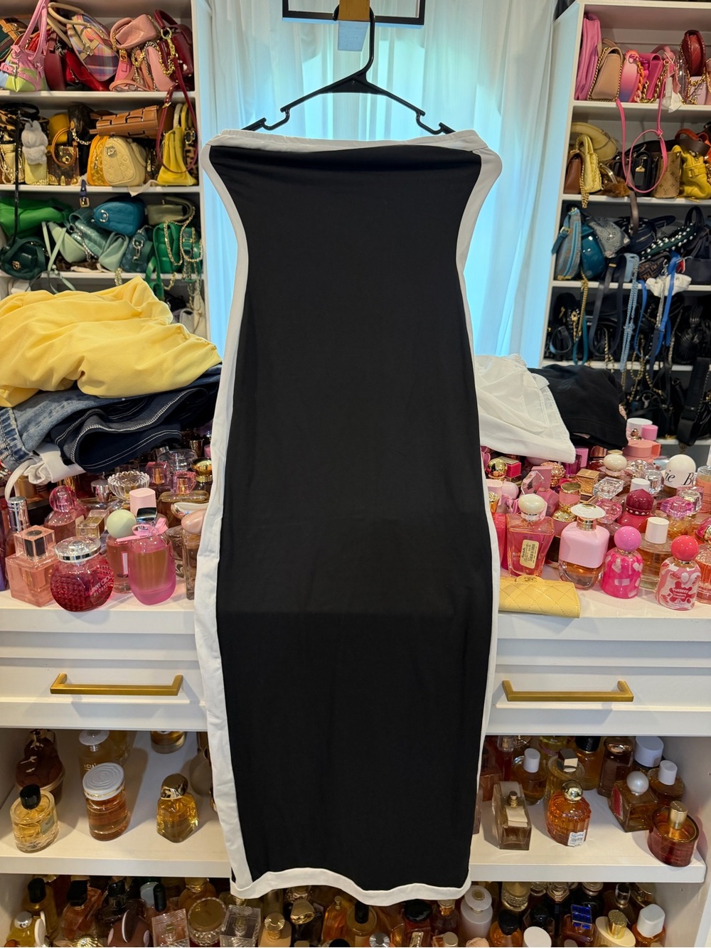 Classic Black Tube Dress with White Trim